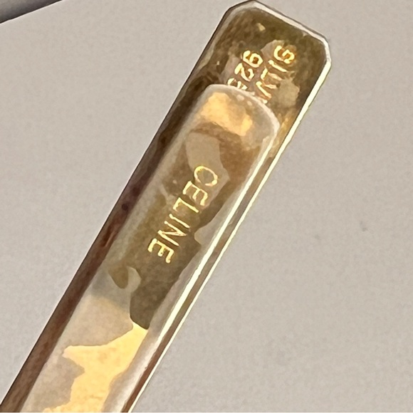 CELINE Sterling Silver 925 Tie Bar Tie Pin Logo clip Formal vintage authentic - Picture 7 of 14